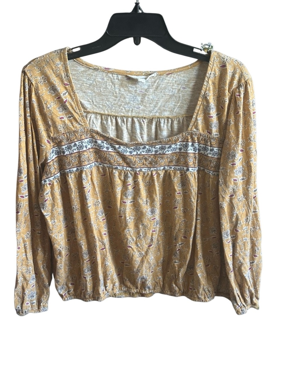 Lucky Brand Yellow Floral Print Peasant Blouse. Size Large